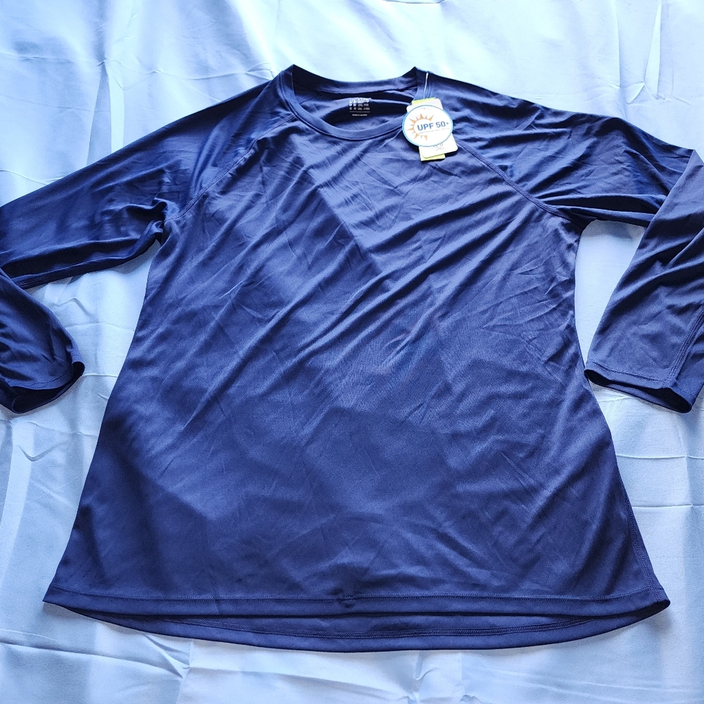 Tsla Men's Rashguard Swinshirt UPF+50 Long Sleeve Shirt Navy Loose Fit XLarge